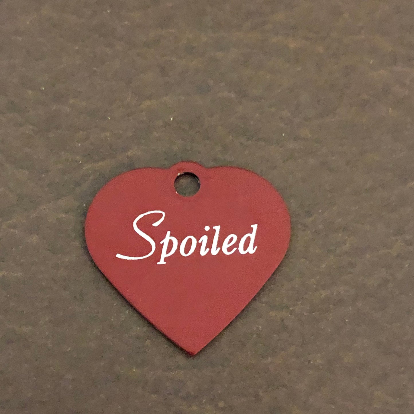 Spoiled, Small Red Heart Aluminum Tag, Personalized Diamond Engraved, Pet Tag, Cat Tag, Dog Tag, Tag For Bags, Backpacks, For Collars. SSRH