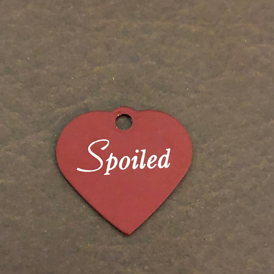 Spoiled, Small Red Heart Aluminum Tag, Personalized Diamond Engraved, Pet Tag, Cat Tag, Dog Tag, Tag For Bags, Backpacks, For Collars. SSRH