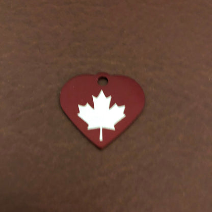 Maple Leaf, Small Red Heart Aluminum Tag, Personalized Diamond Engraved, Pet tag, Cat tag, For Bags, For Backpacks, Dog for Collars. MLSRH