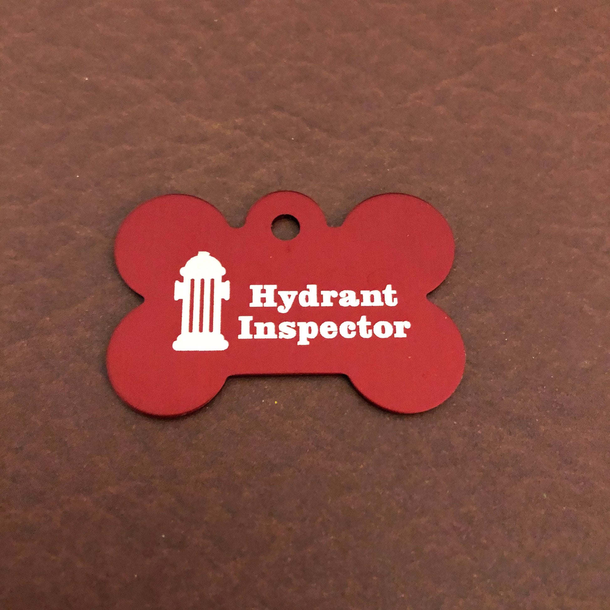 Hydrant Inspector Fire Hydrant Inspector, Large Red Bone Personalized Aluminum Tag, Diamond Engraved, Dog Tag, Puppy Tag, Tag for Dog Collar