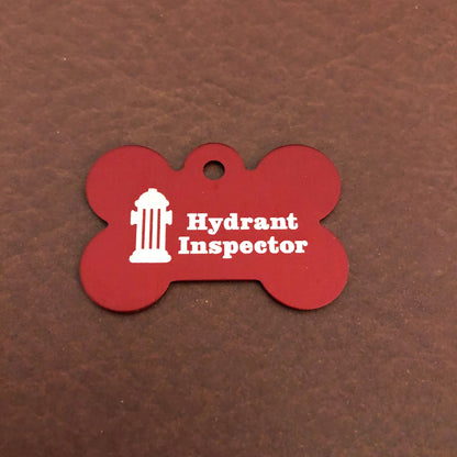 Hydrant Inspector Fire Hydrant Inspector, Large Red Bone Personalized Aluminum Tag, Diamond Engraved, Dog Tag, Puppy Tag, Tag for Dog Collar