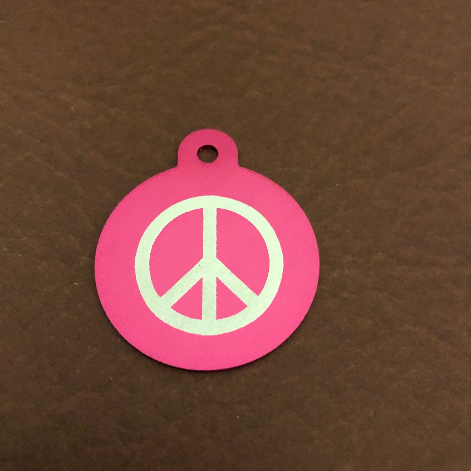 Peace Sign Peace Symbol, Large Pink Circle, Personalized Aluminum Tag, Diamond Engraved, Keychain, Key Chain