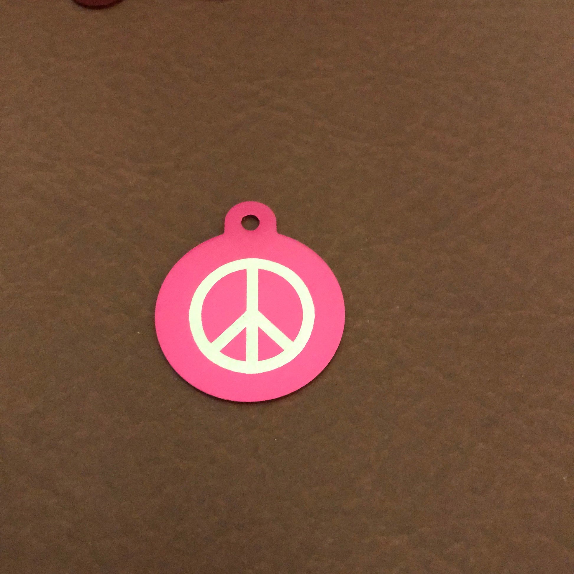 Peace Sign Peace Symbol Large Pink Circle Personalized Aluminum Tag Diamond Engraved Dog Tag Cat Tag Animal Tag Human ID Tag Kitty Tag Puppy