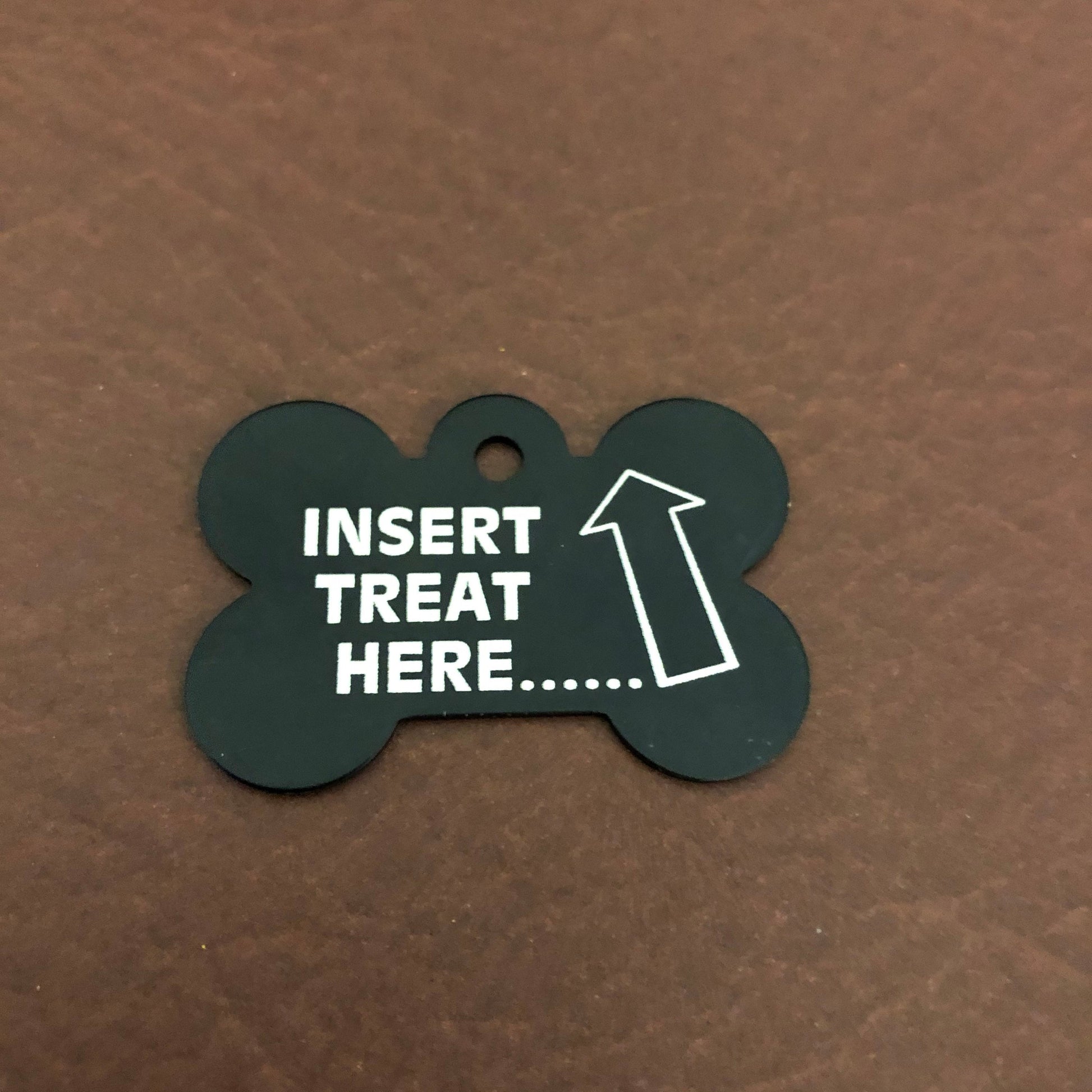 Insert Treat Here Large Black Bone Dog Tag Personalized Aluminum Tag Diamond Engraved Dog Tag Cat Tag Small Animal Tag Kitty Tag Puppy