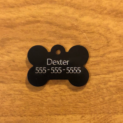 Stars, Large Black Bone Tag, Personalized Aluminum Tag, Diamond Engraved, Dog Tag, Puppy Tag, For Dog Collar, Lost Dog ID, STARSLBB