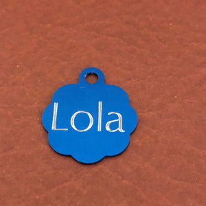 Small Blue Rosette, Aluminum Tag, Personalized Diamond Engraved, Cat ID Tags, ID Tags, Cat Tags, Puppy Tags, For Dog Collar, For Cat Collars