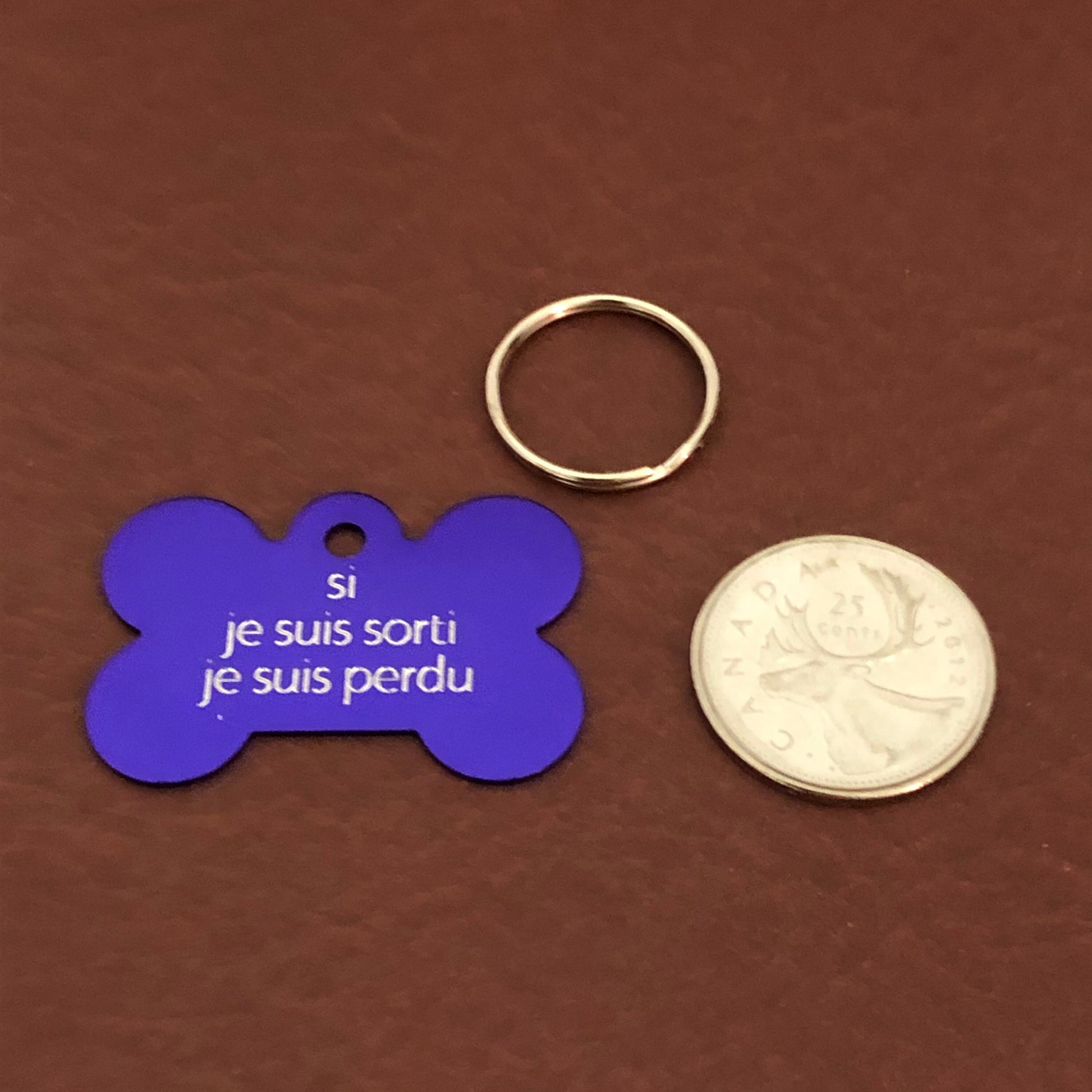 si je suis sorti je suis perdu, Large Bone Aluminum Tag, Personalized Diamond Engraved, Dog Tag, ID Tags Pet Tags, French Version, SJSSJSPLB