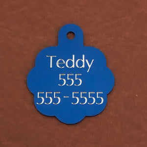 Dog, Large Blue Rosette Tag, Personalized Aluminum Tag, Diamond Engraved, For Dog Cat Tag ID Tag Kitty Tag Puppy Tag CADALBRT2