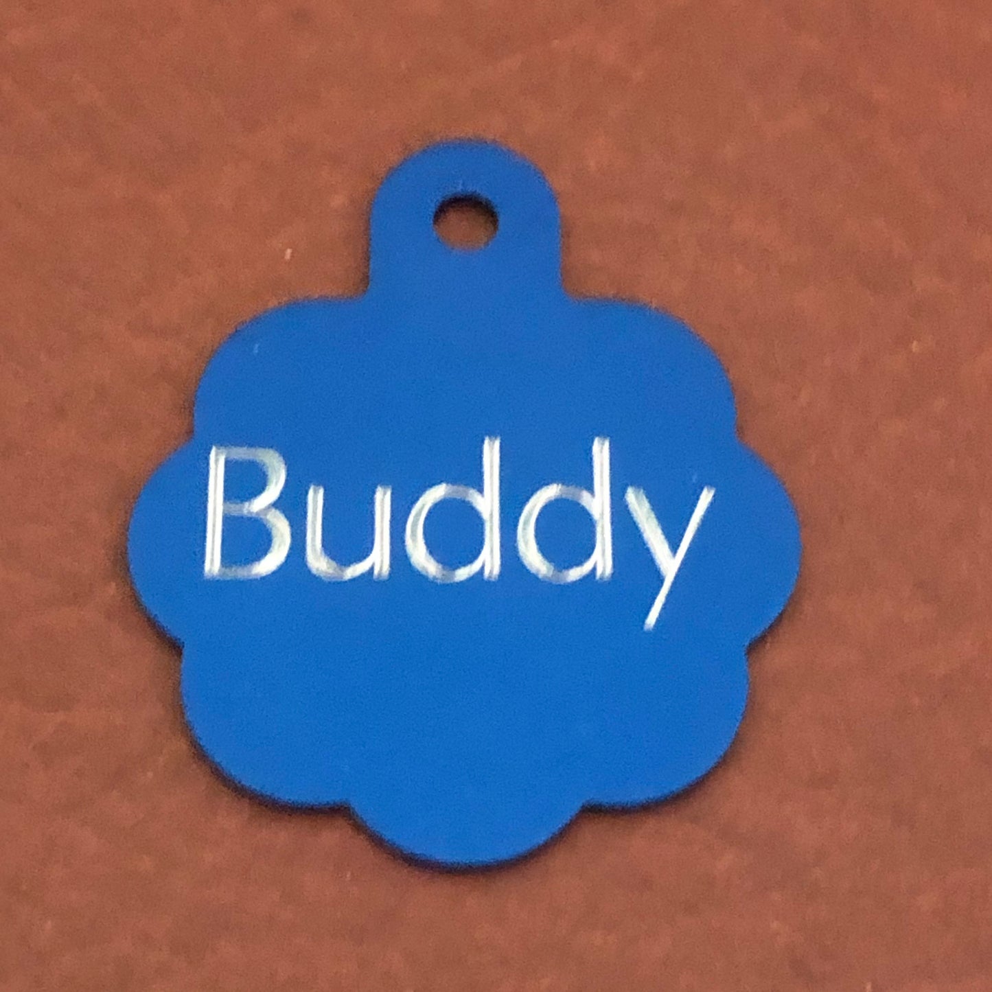 I’m Blind, Large Blue Rosette, Personalized Aluminum Tag, Diamond Engraved, Dog Tag, Cat Tag, ID Tag, Kitty Tag, Puppy Tag, For Dog Collars