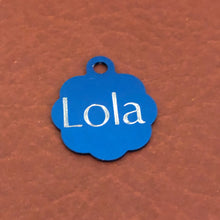 Load image into Gallery viewer, I&#39;m Blind, Small Blue Rosette Aluminum Tag, Personalized Diamond Engraved, Cat Tag, ID Tag, Dog Tag, Tag for Dog Collar, Tag for Cat Collar