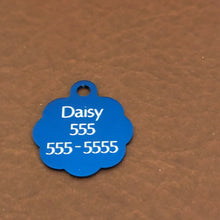 Load image into Gallery viewer, Small Blue Rosette, Aluminum Tag, Personalized Diamond Engraved, Cat ID Tags, ID Tags, Cat Tags, Puppy Tags, For Dog Collar, For Cat Collars