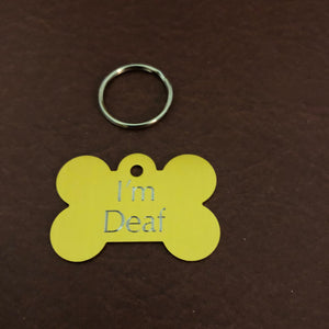 I'm Deaf Large Bone Aluminum Tag Personalized Diamond Engraved Dog Tag Cat Tag ID Tags For Collars, IDLPB