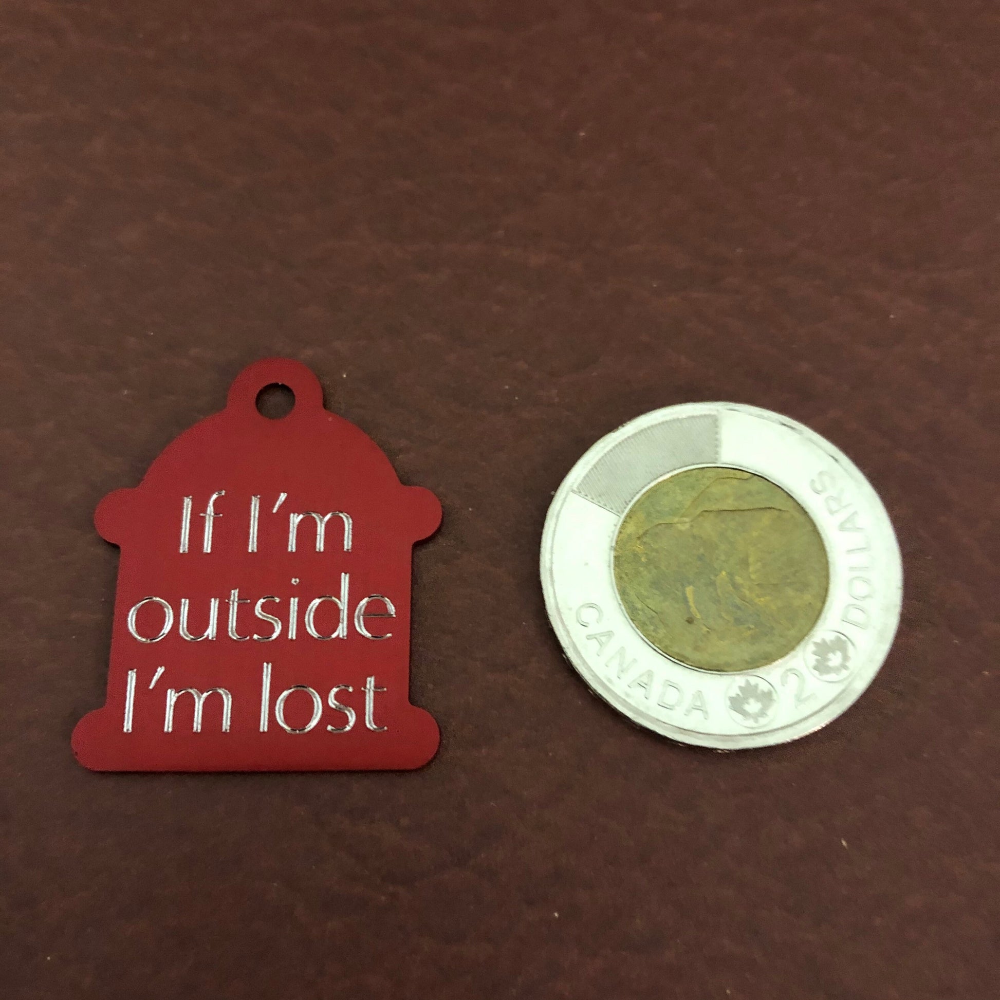 If I'm outside I'm lost, Large Fire Hydrant Aluminum Tag, Personalized Diamond Engraved, Puppy Tag, Dog Tag, Pet ID Tag for Dog Collar