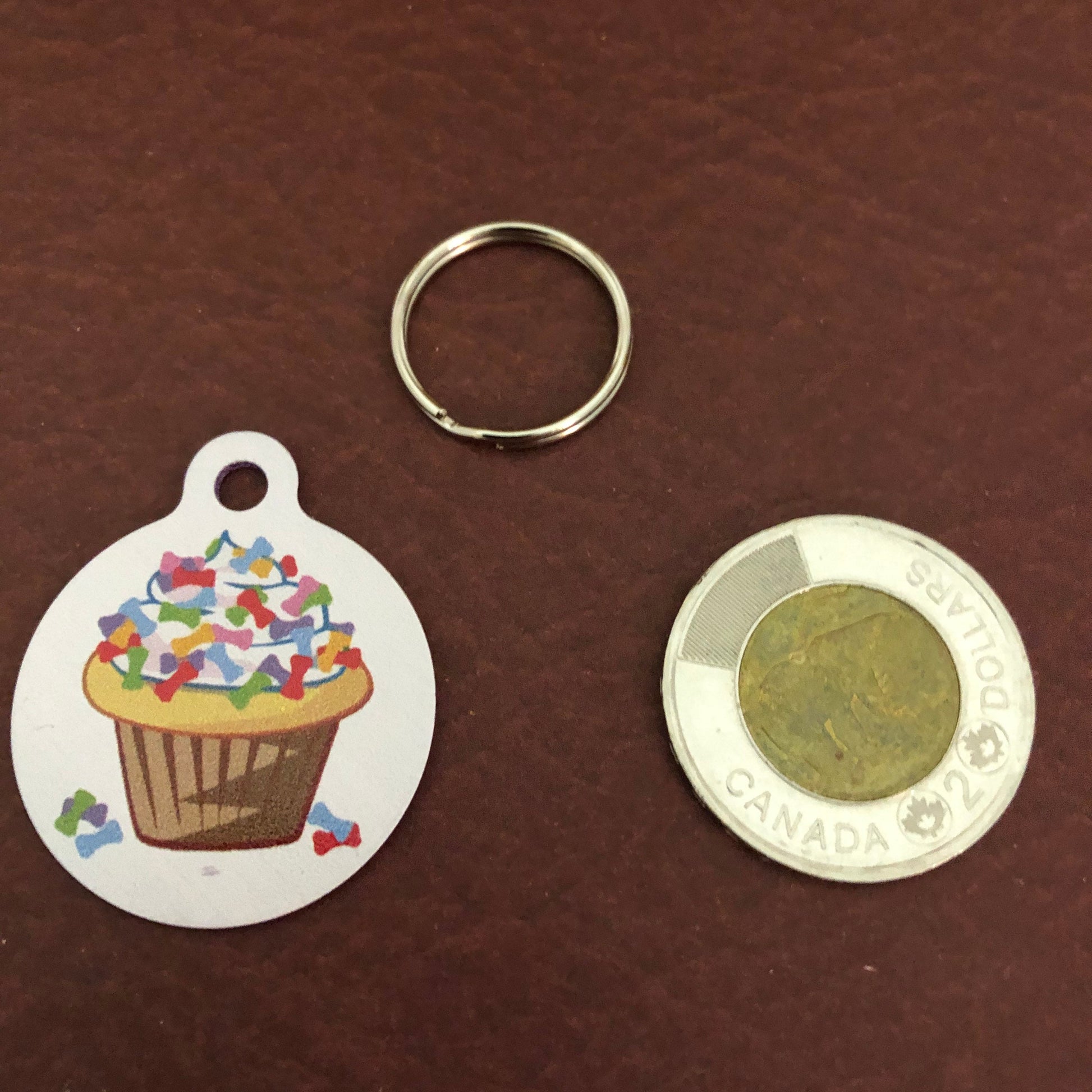 Cupcake with Bones Large Circle Tag Personalized Aluminum Tag Diamond Engraved Dog Tag Cat Tag Puppy Tag Kitty Tag