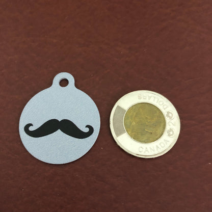 Mustache Moustache, Dog Tag, Cat Tag, Large Circle Tag, Personalized Aluminum Tag, Diamond Engraved, Puppy Tag, Kitty Tag Key chain Keychain