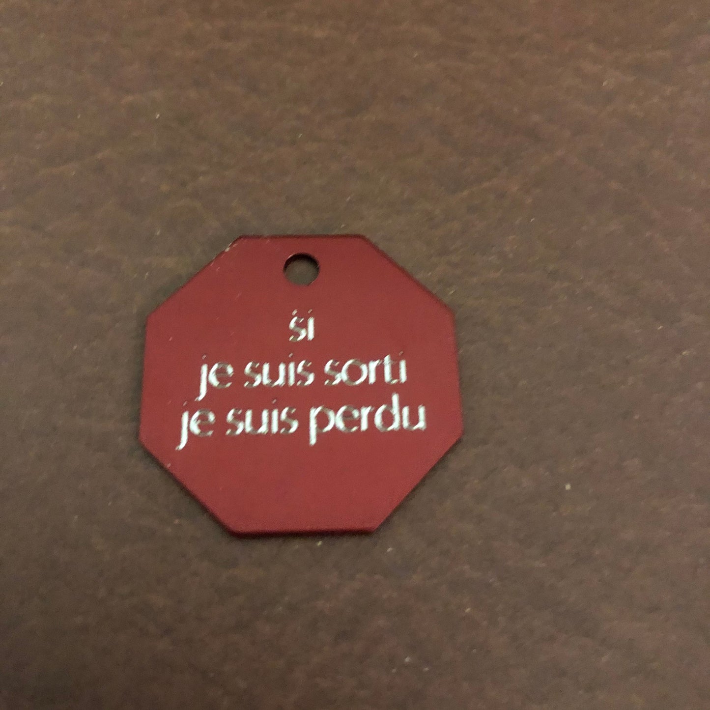 si je suis sorti je suis perdu, Large Stop Sign, Aluminum Tag, Available in Red or Gold Personalized Diamond Engraved Cat Dog Tags SJSSLSS