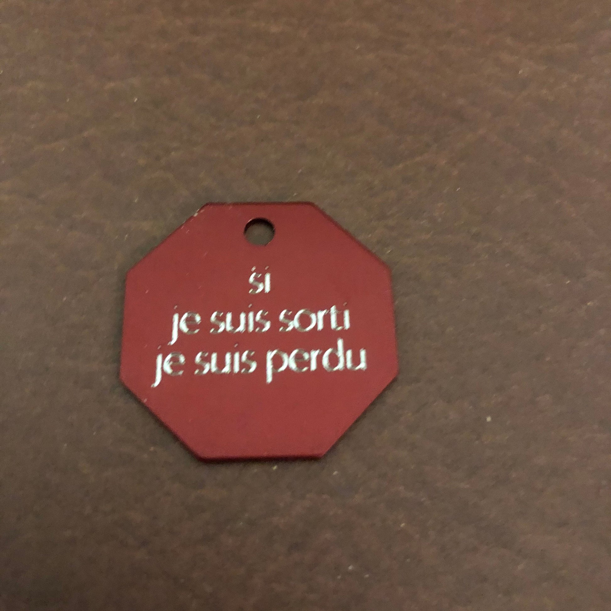 si je suis sorti je suis perdu, Large Stop Sign, Aluminum Tag, Available in Red or Gold Personalized Diamond Engraved Cat Dog Tags SJSSLSS