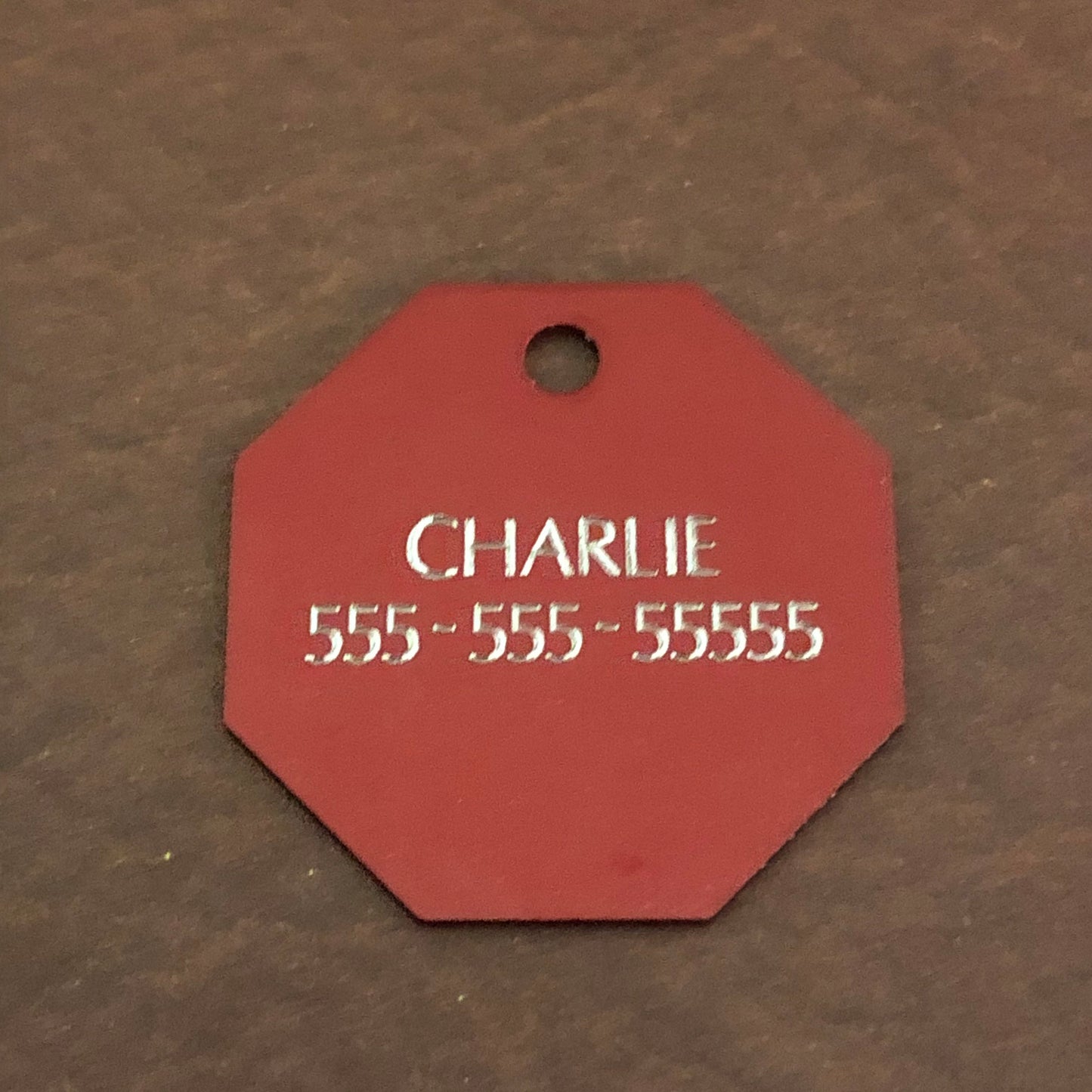 Dog, Large Stop Sign, Personalized Aluminum Tag Diamond Engraved Tag ID For Bags, Key Chains. CAQAPLSS