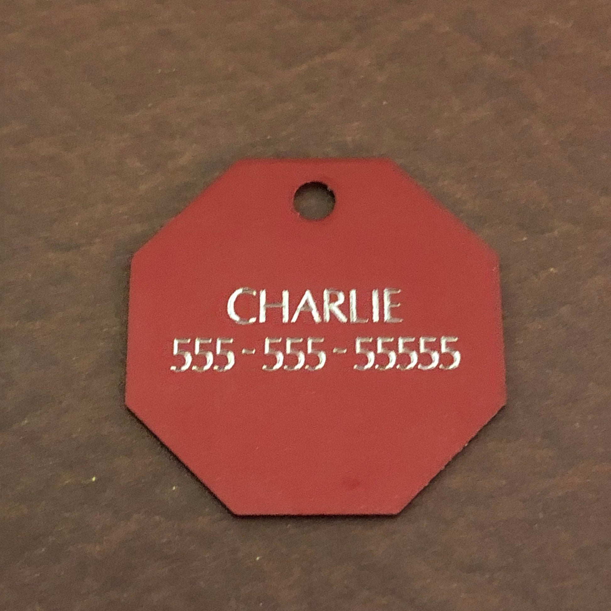 Dog, Large Stop Sign, Personalized Aluminum Tag Diamond Engraved Tag ID For Bags, Key Chains. CADAPLSS