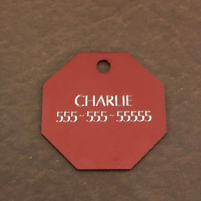 Dog, Large Stop Sign, Personalized Aluminum Tag Diamond Engraved Tag ID For Bags, Key Chains. CADAPLSS