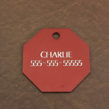 Load image into Gallery viewer, si je suis sorti je suis perdu, Large Stop Sign, Aluminum Tag, Available in Red or Gold Personalized Diamond Engraved Cat Dog Tags SJSSLSS