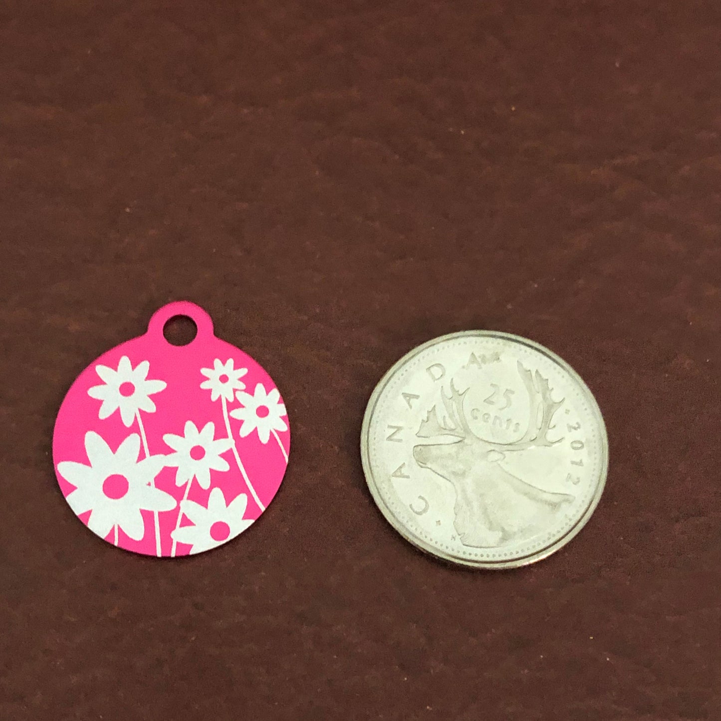 Daisy Floral Print Small Circle Pink Aluminum Tag Personalized Diamond Engraved Dog Tag ID Tag Cat Tag Kitten Tag Puppy Tag, DFPSPICT