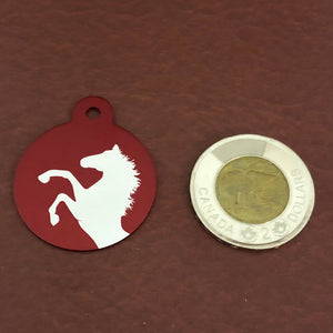 Horse, Large Red Circle, Personalized Aluminum Tag, Diamond Engraved, Personal ID Tag, Keychain, Dog Tag, Cat Tag, For Lost Keys