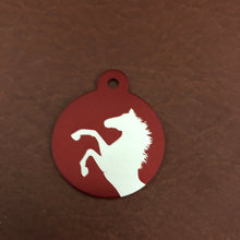 Load image into Gallery viewer, Horse, Large Red Circle, Personalized Aluminum Tag, Diamond Engraved, Personal ID Tag, Keychain, Dog Tag, Cat Tag, For Lost Keys