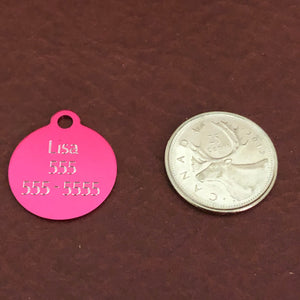 Princess Crown Small Circle Pink Aluminum Tag Personalized Diamond Engraved Dog Tag ID Tag Cat Tag Kitten Tag Puppy Tag