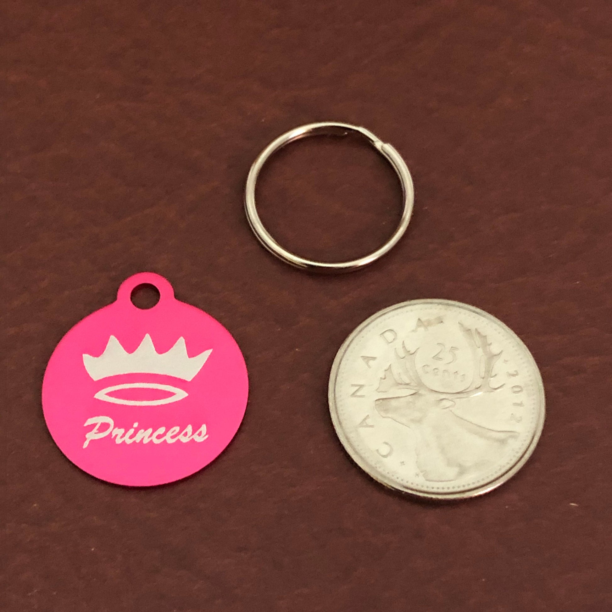 Princess Crown Small Circle Pink Aluminum Tag Personalized Diamond Engraved Dog Tag ID Tag Cat Tag Kitten Tag Puppy Tag