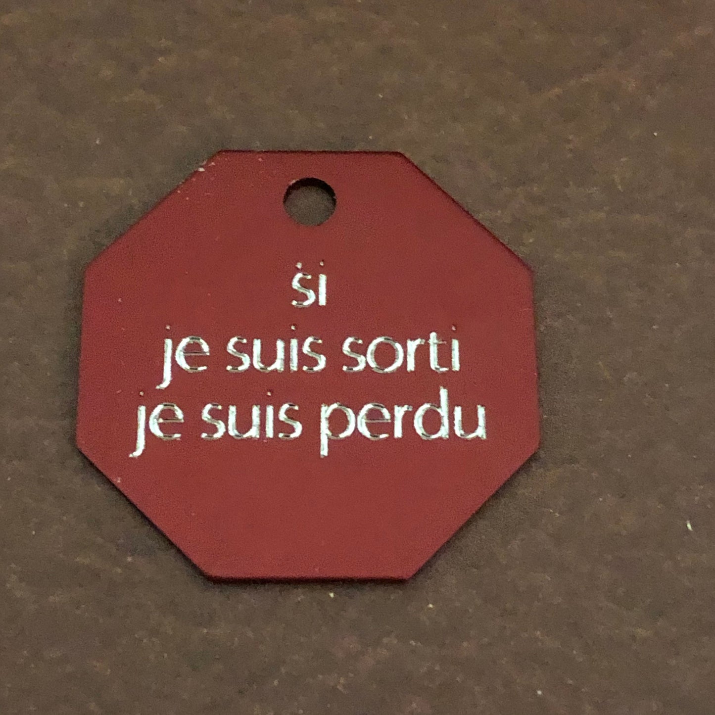 si je suis sorti je suis perdu, Large Stop Sign, Aluminum Tag, Available in Red or Gold Personalized Diamond Engraved Cat Dog Tags SJSSLSS