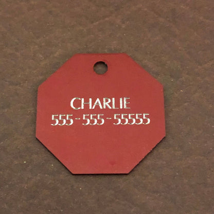 Dog, Large Stop Sign, Personalized Aluminum Tag Diamond Engraved Tag ID For Bags, Key Chains. CADAPLSS