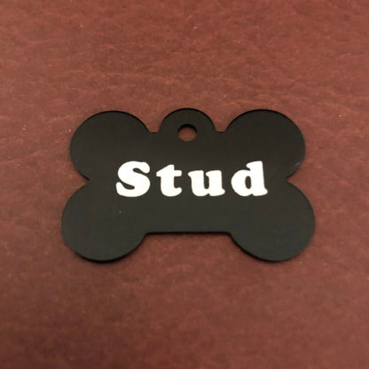 Stud, Large Black Bone Dog Tag, Personalized Aluminum Tag, Diamond Engraved, Dog Tag, Cat Tag, Puppy Tag, For Dog Collar, STUDLBB