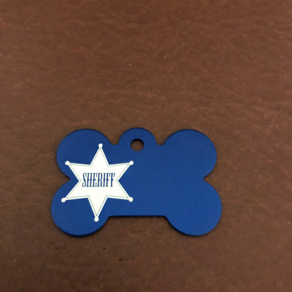 Sheriff Tag, Sheriff, Large Blue Dog Bone, Dog Tag, Personalized Aluminum Tag, Diamond Engraved, Dog Tag, Puppy Tag, For Dog Collar SBLBB