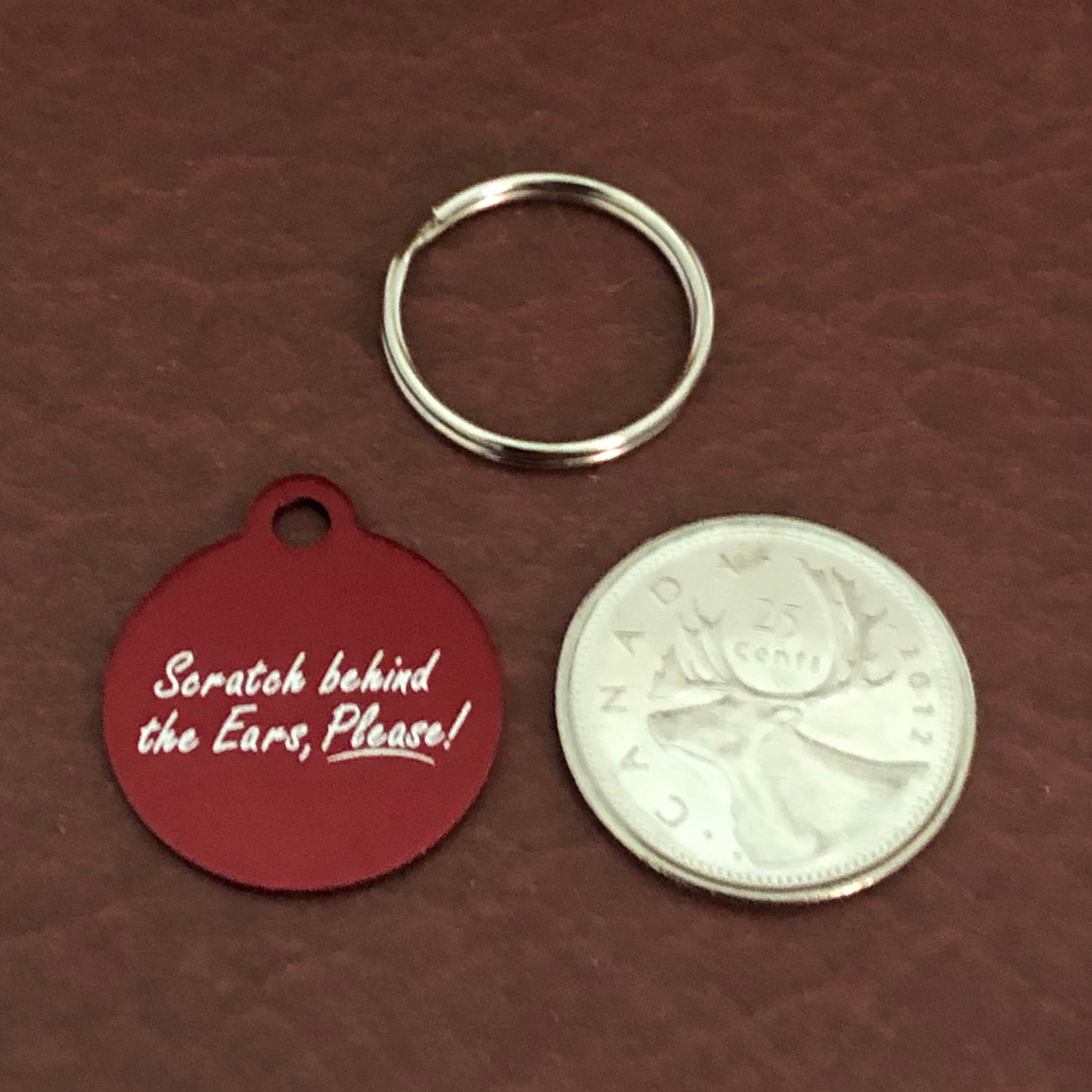 Scratch Behind The Ears, Please Small Red Circle Aluminum Tag, Personalized Diamond Engraved, Cat Dog ID Tag, For Dog Collar, For Cat Collar