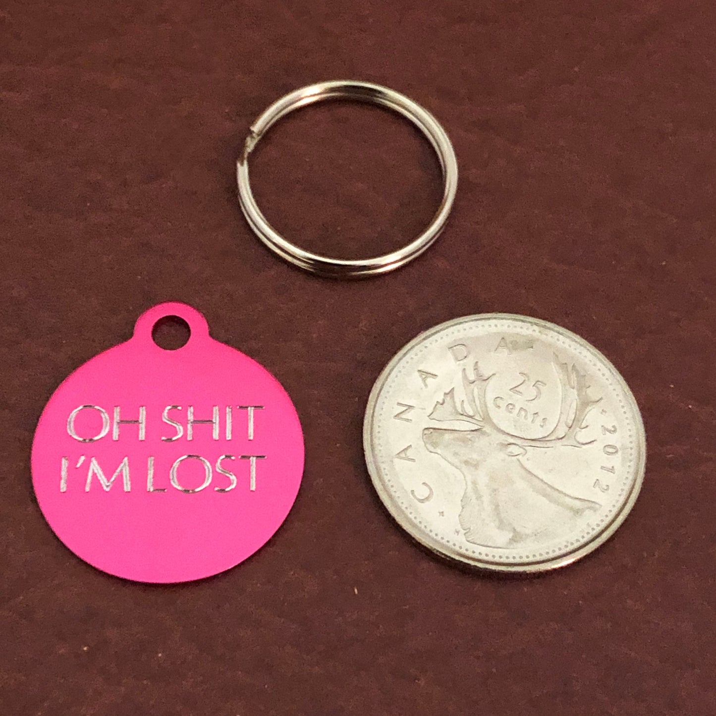 Oh Shit I'm lost, Small Circle Aluminum Tag, Personalized Diamond Engraved, Cat Tag ID Tags Dog Tag id For Dog Collar, For Cat Collar