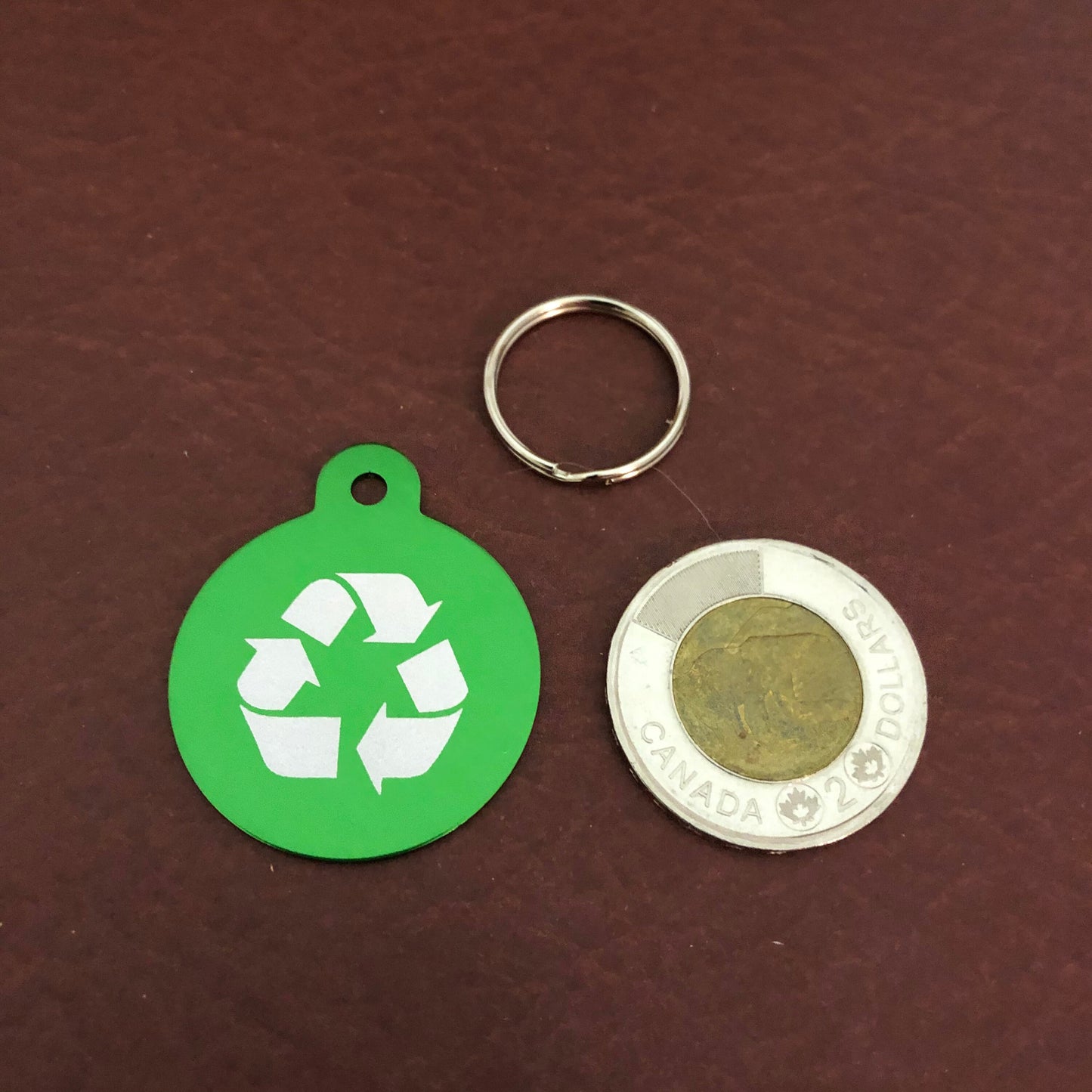 Recycle Symbol Organ Donation Large Green Circle Personalized Aluminum Tag Diamond Engraved Keychain Key Chain