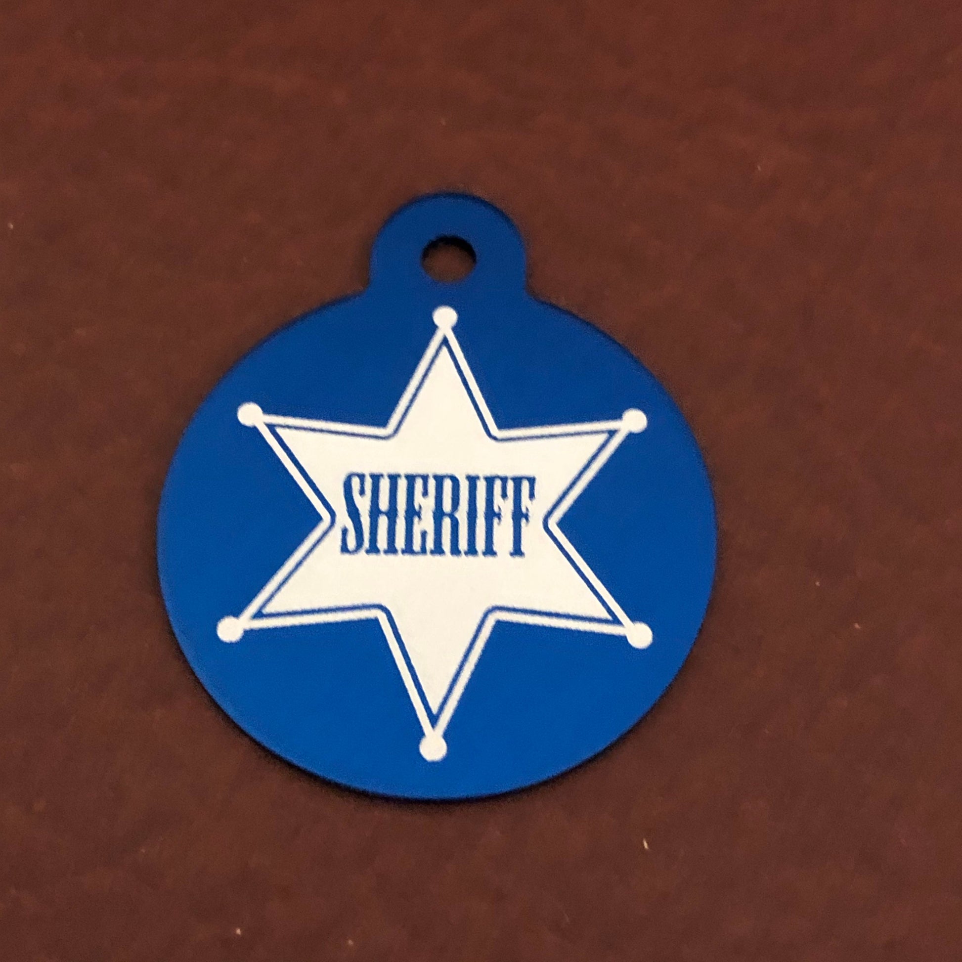 Sheriff Tag, Large Blue Circle Tag Personalized Aluminum Tag Diamond Engraved Dog Tag Cat Tag Animal Tag Kitty Tag Puppy Tag For Dog SBLBC