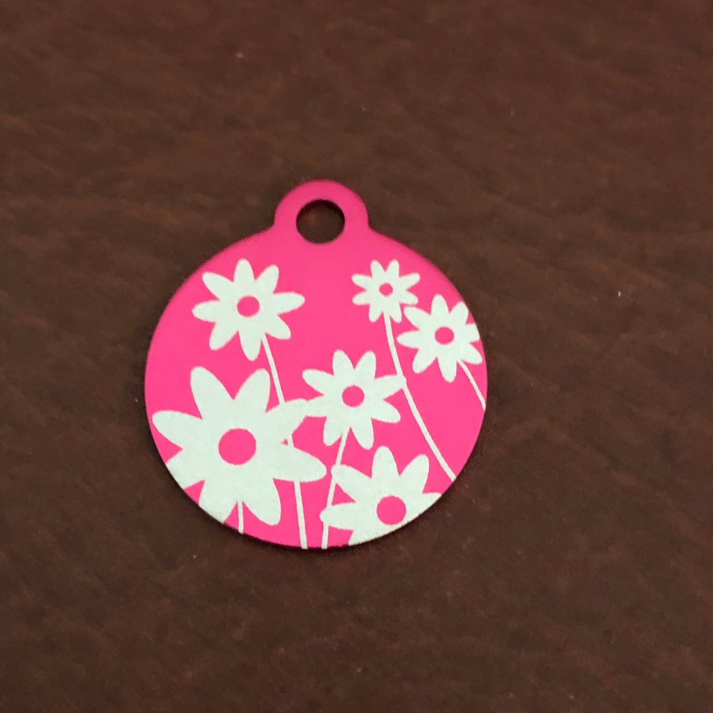 Daisy Floral Print Small Circle Pink Aluminum Tag Personalized Diamond Engraved Dog Tag ID Tag Cat Tag Kitten Tag Puppy Tag, DFPSPICT