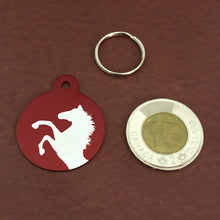 Load image into Gallery viewer, Horse, Large Red Circle, Personalized Aluminum Tag, Diamond Engraved, Personal ID Tag, Keychain, Dog Tag, Cat Tag, For Lost Keys
