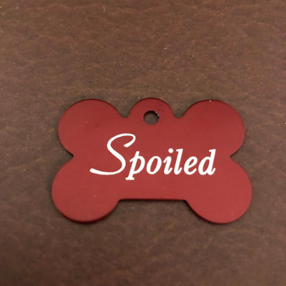 Spoiled Large Red Bone Personalized Aluminum Tag Diamond Engraved Dog Tag Puppy Tag