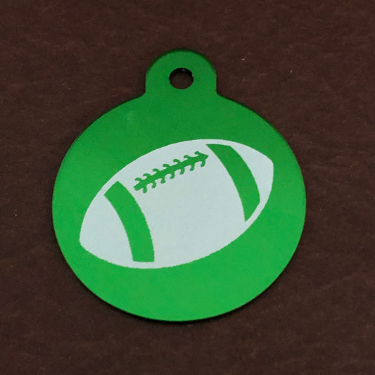 Football Large Green Circle Tag Personalized Aluminum Tag, Diamond Engraved Dog Tag, Cat Tag, Puppy Tag, For Dog Collar, FBLGCT