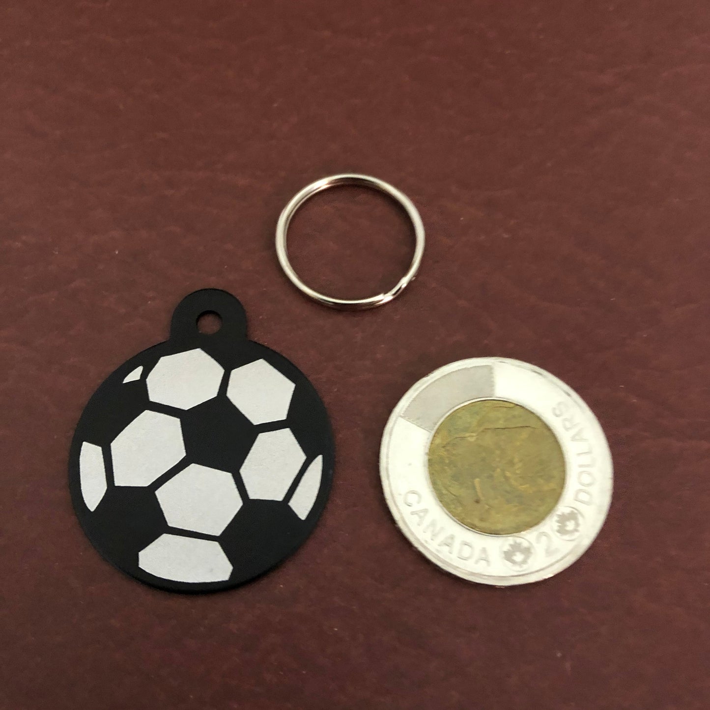 Soccer Ball, Black Large Circle Tag, Personalized Aluminum Tag, Diamond Engraved, Key Chain, Keychain, For Lost Keys, SBLBCT