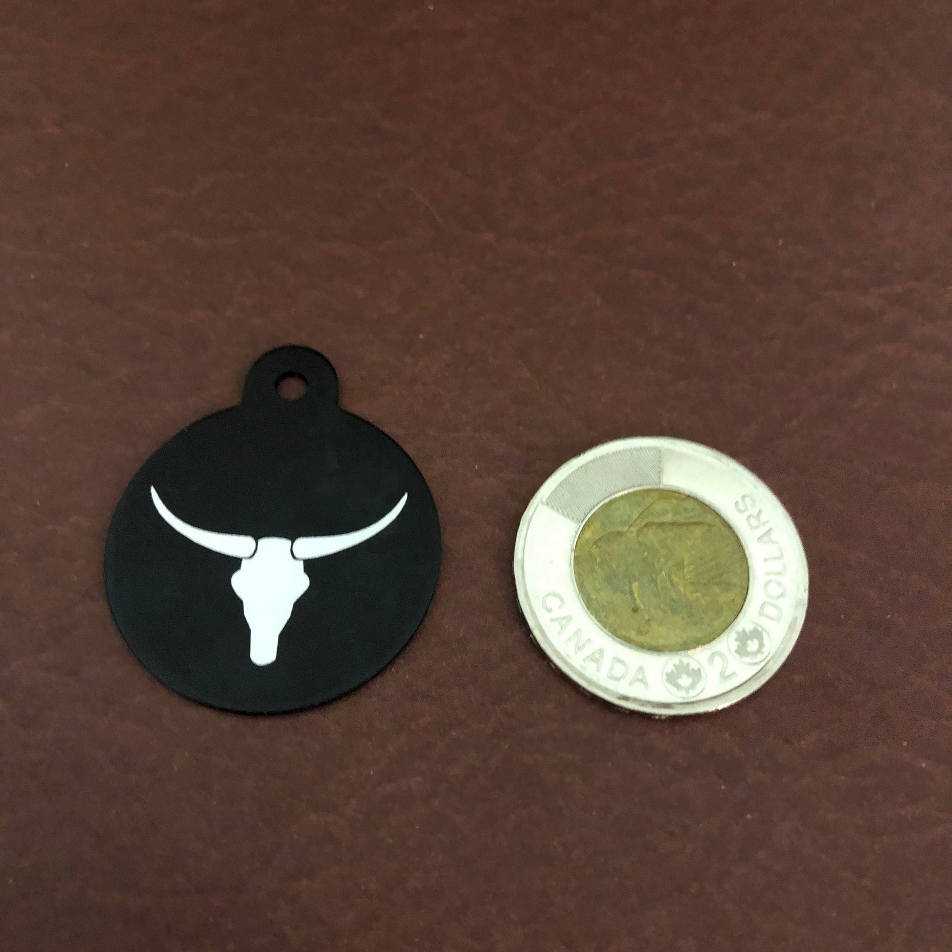 Longhorn, Yak, Large Circle Black Tag, Personalized Aluminum Tag, Diamond Engraved, Dog Tag Cat Tag Small Animal Tag Human ID Tag Kitty