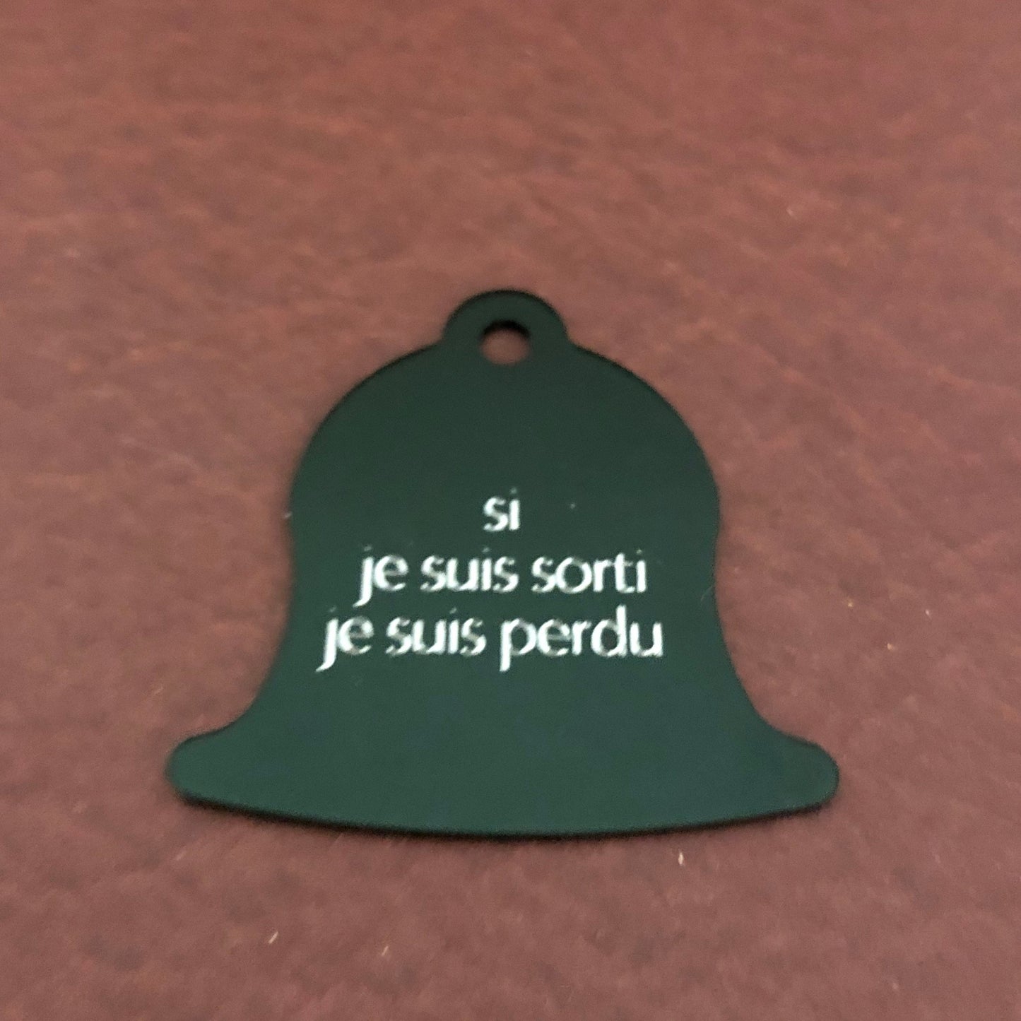 si je suis sorti je suis perdu, Large Green Bell, Personalized Aluminum Tag Diamond Engraved Dog Cat Tag ID Tag Kitty Tag Puppy Tag, Collars