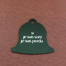 Load image into Gallery viewer, si je suis sorti je suis perdu, Large Green Bell, Personalized Aluminum Tag Diamond Engraved Dog Cat Tag ID Tag Kitty Tag Puppy Tag, Collars