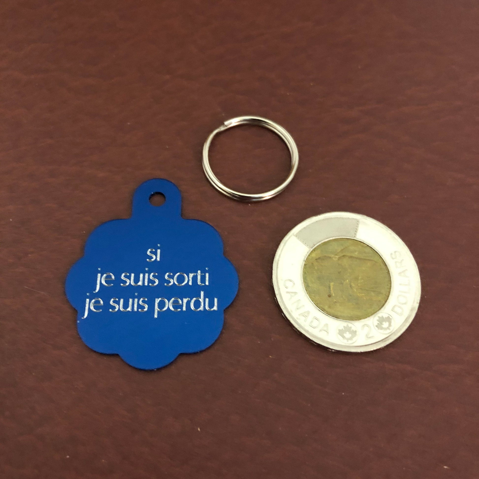 si je suis sorti je suis perdu, Large Blue Rosette Tag, Personalized Aluminum Tag, Diamond Engraved, Dog Cat Tag ID Tag Kitty Tag Puppy Tag