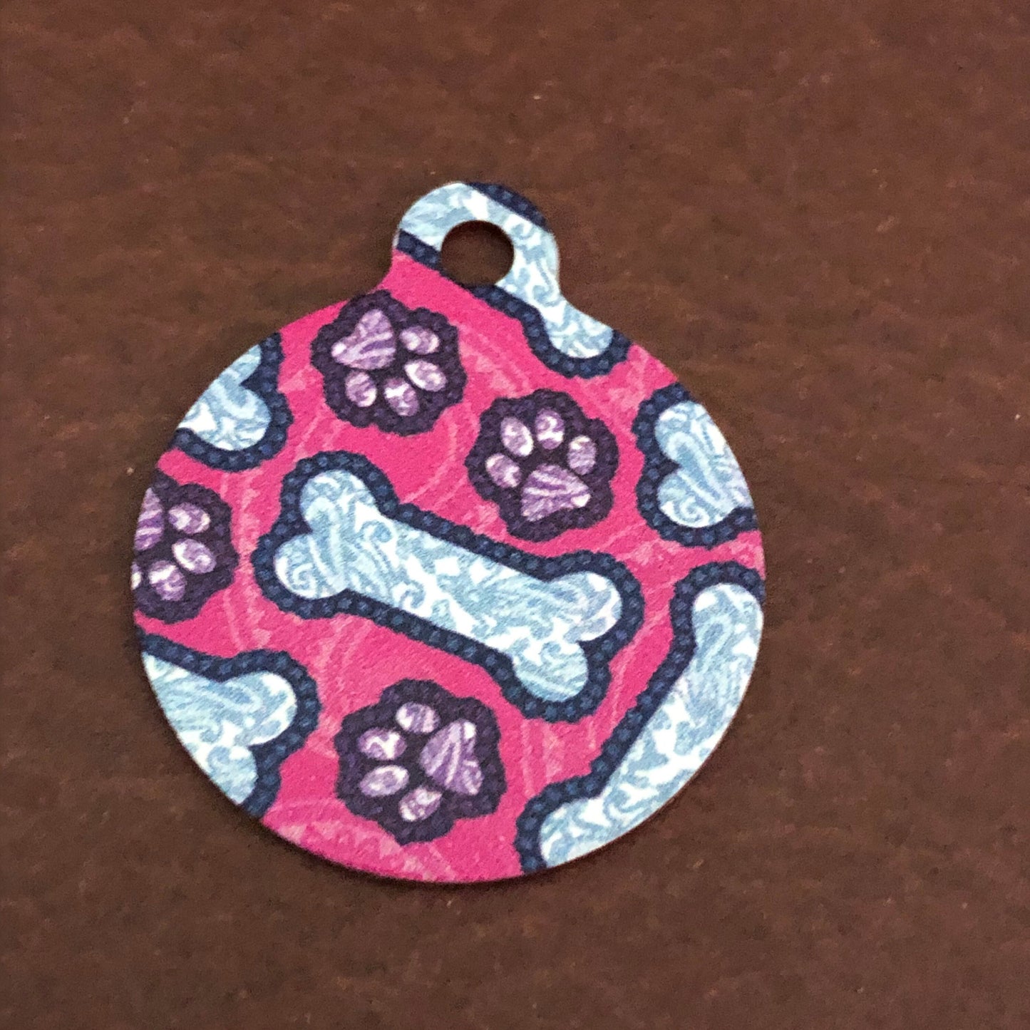 Pink Paisley Dog Tag Cat Tag Large Circle Tag Personalized Aluminum Tag Diamond Engraved Puppy Tag Kitty Tag