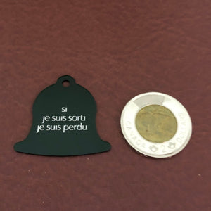 si je suis sorti je suis perdu, Large Green Bell, Personalized Aluminum Tag Diamond Engraved Dog Cat Tag ID Tag Kitty Tag Puppy Tag, Collars