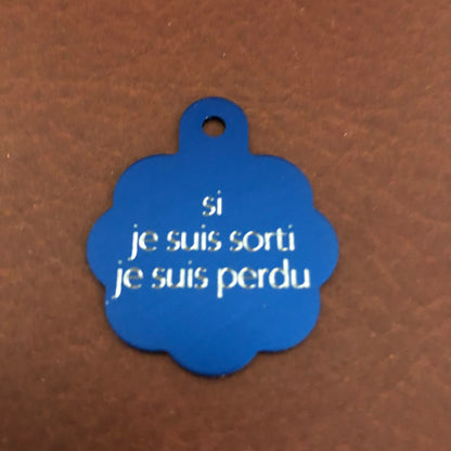 si je suis sorti je suis perdu, Large Blue Rosette Tag, Personalized Aluminum Tag, Diamond Engraved, Dog Cat Tag ID Tag Kitty Tag Puppy Tag